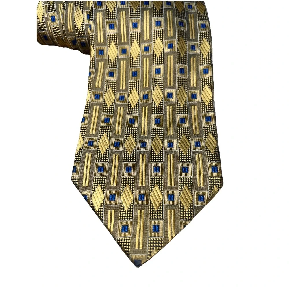 Villa Bolgheri Italia Gold Geometric 100% Seta Silk Men's‎ Neck Tie Italy 58